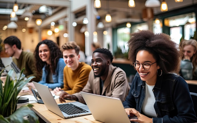 Personas trabajando en computadoras portátiles en una mesa