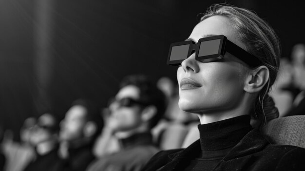 personas vintage viendo películas en el cine usando gafas de lente negra 3D