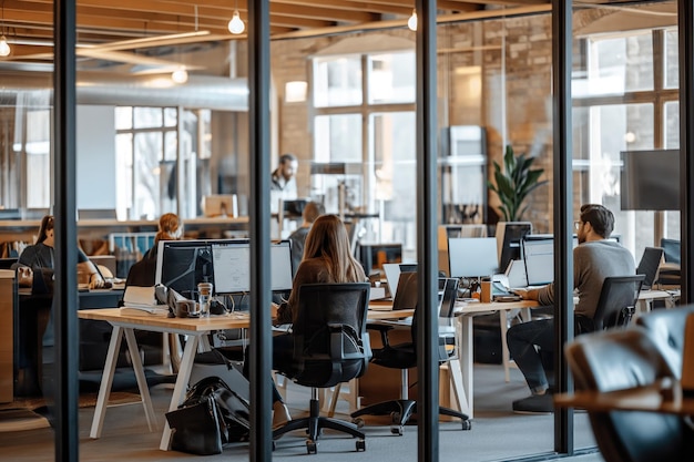 Foto personen, die in einem büro mit computern arbeiten