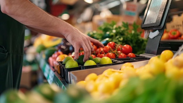 Personen, die Obst und Gemüse wiegen