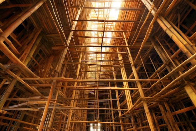 Perspectiva abstrata da estrutura de andaime de bambu criada com ai gerativa
