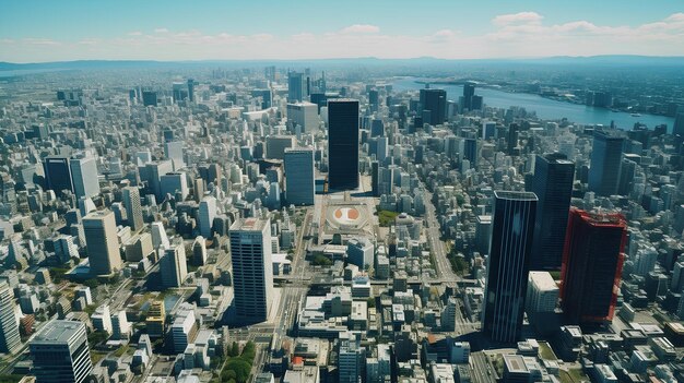 Perspectiva aérea del distrito financiero de Snaking en Osaka