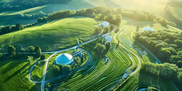 Foto perspectiva aérea de la planta de biogás de energía renovable de biomasa en la república checa