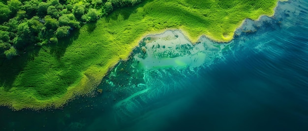 Perspectiva aérea de las praderas de hierbas marinas que soportan la vida marina en aguas poco profundas Concepto Ecología marina Hábitats de herbas marinas Fotografía aérea Ecosistemas submarinos