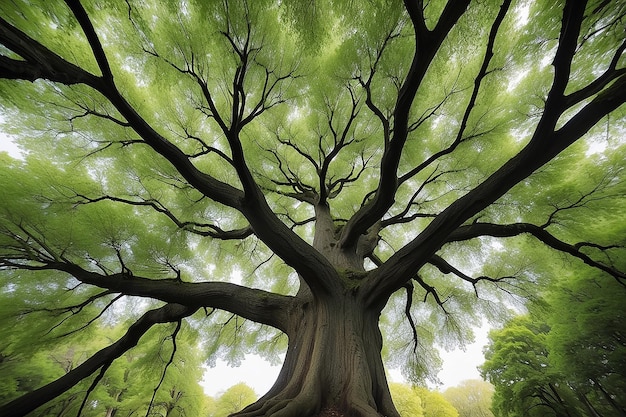 Perspectiva de ángulo bajo de un árbol con un hermoso dosel