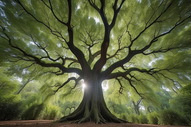 Perspectiva de ángulo bajo de un árbol con un hermoso dosel