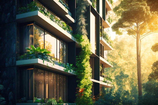 La perspectiva de ángulo bajo de un condominio de gran altura revela una fusión de modernidad y lujo con sus elegantes balcones
