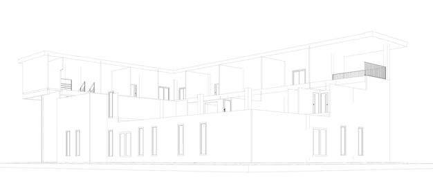 Perspectiva arquitectónica de un edificio residencial moderno