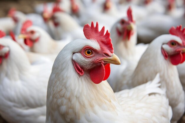 Perspectiva de las aves de corral Los pollos en la granja rural revelan el núcleo de la ganadería y la agricultura