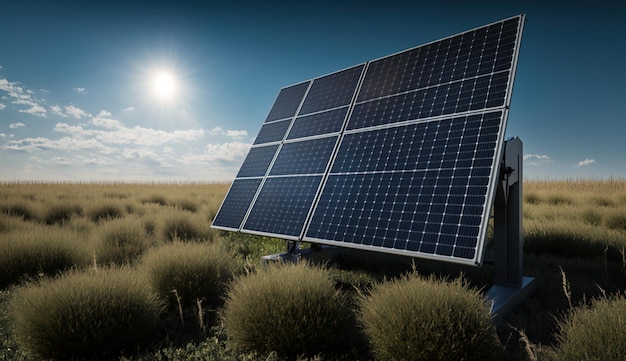 Perspectiva de painéis solares em um dia ensolarado