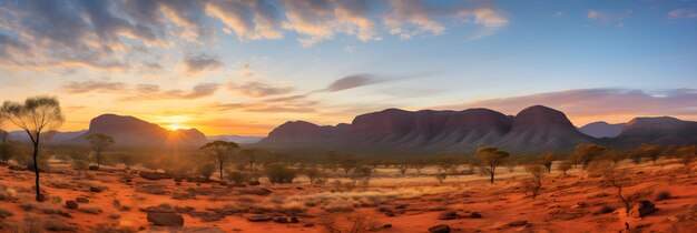 Una perspectiva encantadora del interior australiano en el desierto de Sunset en su forma más pura