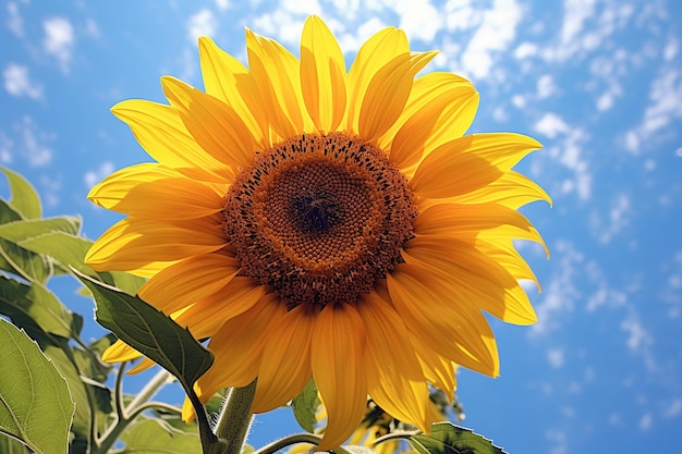 Una perspectiva de los girasoles hacia el cielo