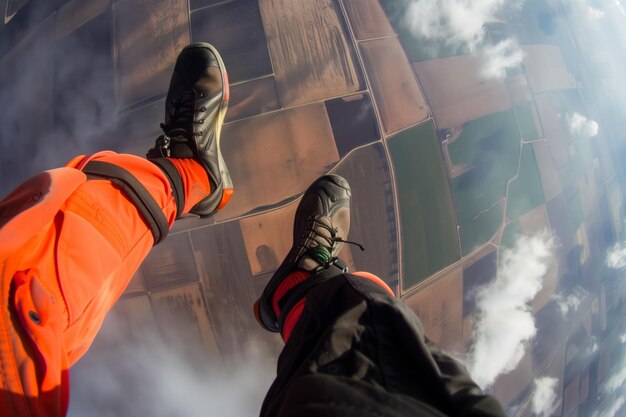 Perspectiva de paracaidistas del suelo durante el descenso