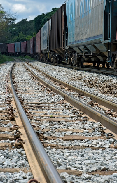 Perspectiva del tren desde el punto de vista de ruedas y carril