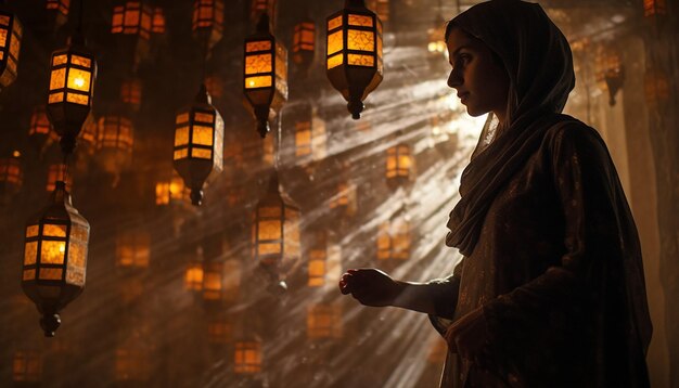 Foto una perspectiva única del ramadán centrándose en el juego de sombras creado por la luz de la luna y las linternas