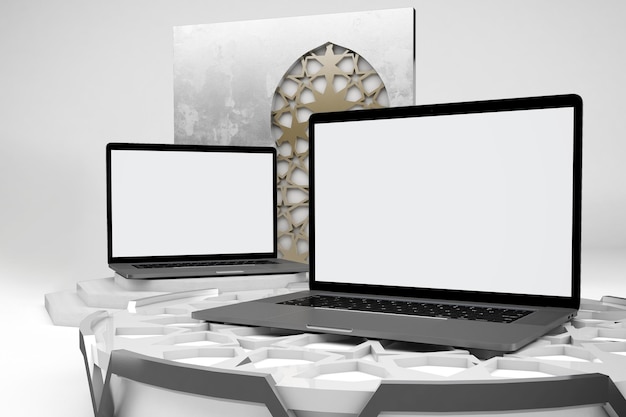 Perspektivische Seite Der Arabischen Laptops Im Weißen Hintergrund