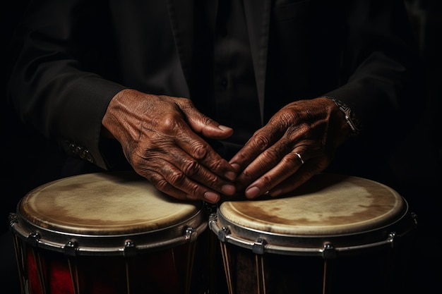 perto da mão tocando tambor africano