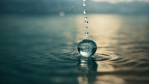 perto de uma gota de água caindo e impacto com um corpo de água