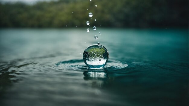 perto de uma gota de água caindo e impacto com um corpo de água