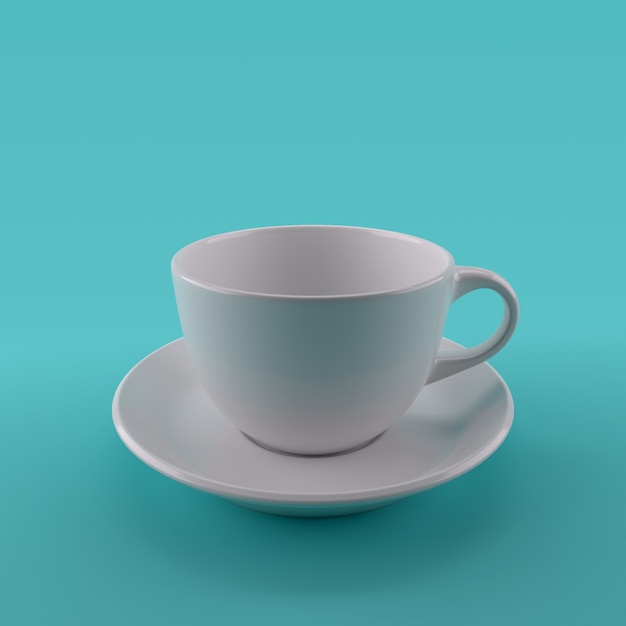 Perto de uma xícara de café sobre fundo verde. renderização 3d