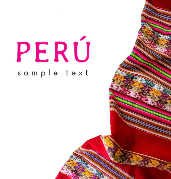 Peru Bunte traditionelle Inka-Lliclla-Decke auf weißem Hintergrund