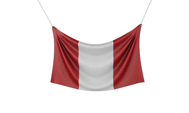 Peru Nationalflagge hängendes Stoffbanner 3D-Rendering