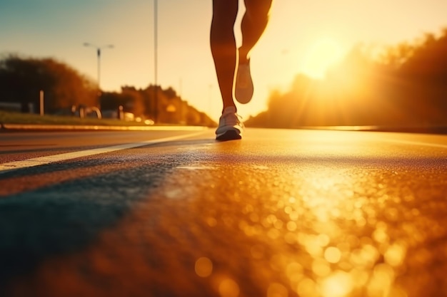 pés de pessoa com tênis de corrida em uma pista de corrida esportiva IA generativa