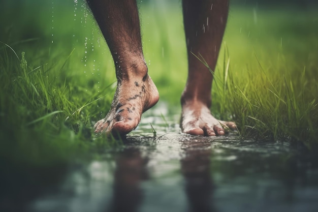 Pés descalços ao ar livre na natureza IA generativa