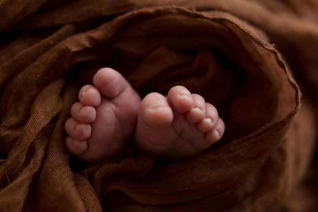 pés pequenos de um bebê recém-nascido em um fundo branco