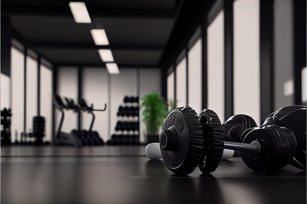 Pesas de representación 3D en el suelo en concepto de fitness