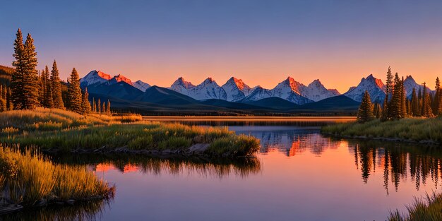 La pesca en el amanecer en las montañas rocosas de Colorado