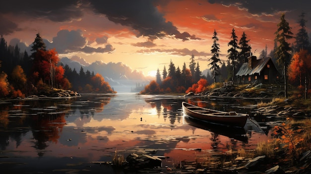 Pesca ao lado do lago uma IA serena gerar ilustração
