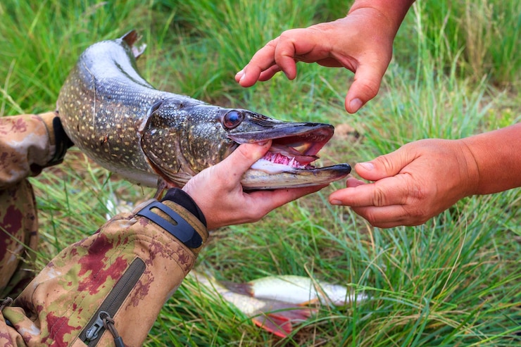 Foto pesca de grandes piques nas mãos