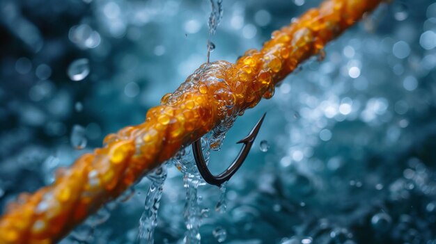 Foto pesca em close-up de um gancho de peixe debaixo d'água