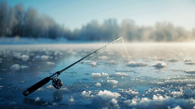 Foto pesca en el hielo pesca con caña pesca en el lago