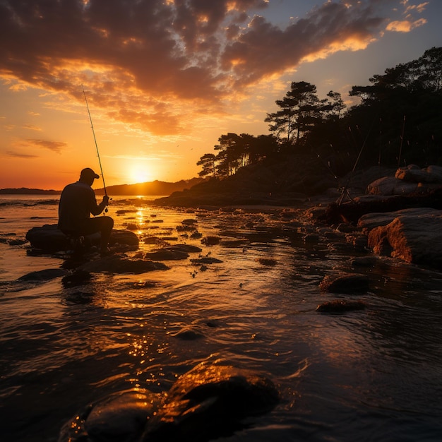 pesca silueta al atardecer