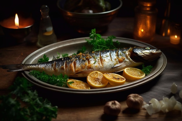 Pescado al horno en la mesa Receta de horneado de caballa