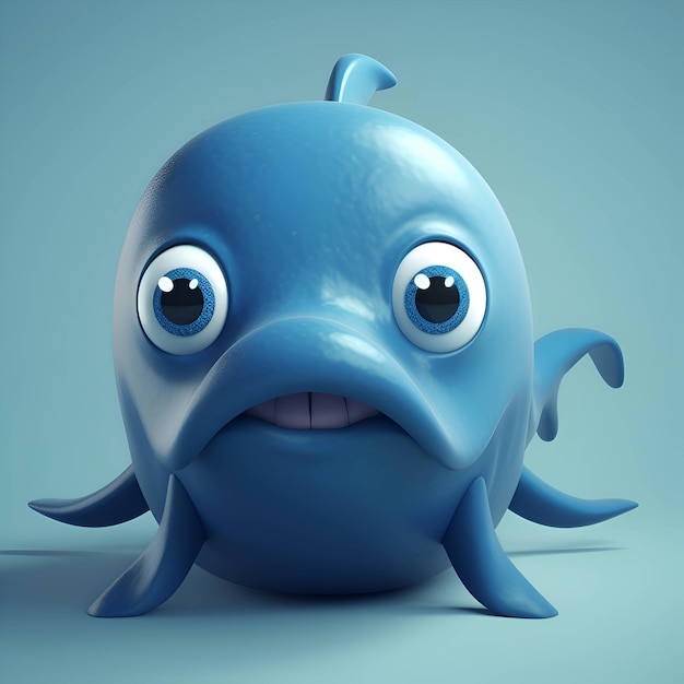 Pescado azul de dibujos animados sobre fondo azul 3d render ilustración