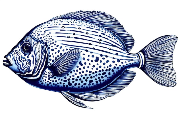 Pescado azul sobre un fondo blanco ilustración de un pez