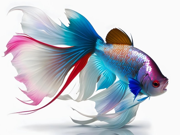 Pescado betta de fantasía colorido en un fondo blanco generado