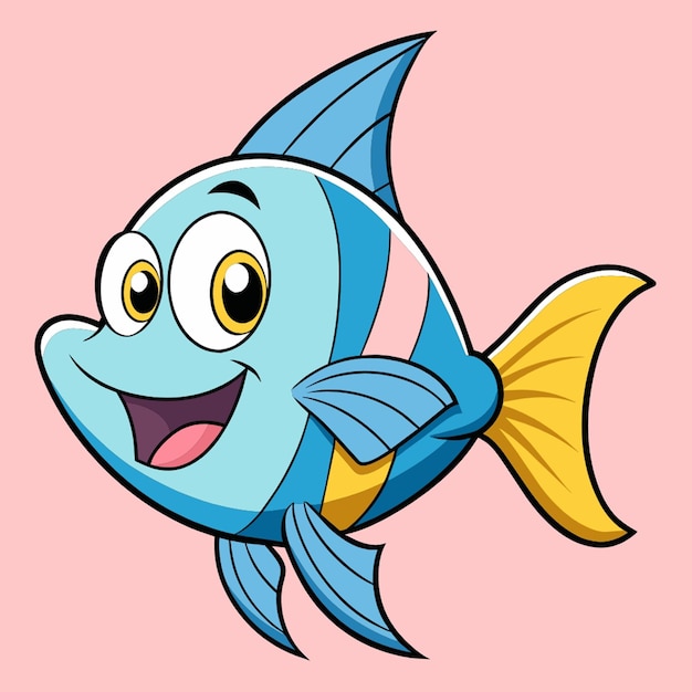 pescado cirujano bonito divertido dibujos animados kawaii clipart colorida acuarela animal marino pegatina ilustración