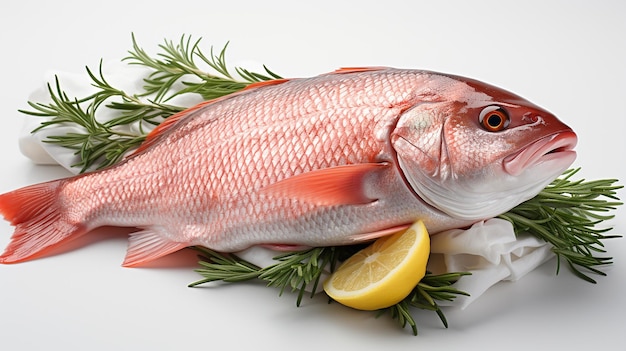 Pescado crudo fresco aislado sobre fondo blanco con trazado de recorte