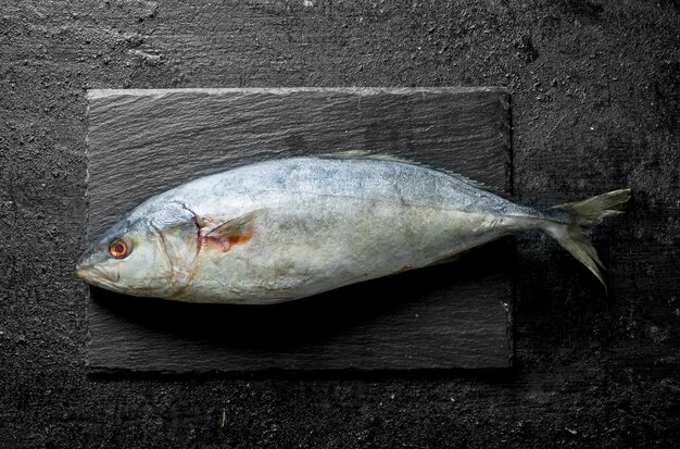 Pescado crudo en un tablero de piedra