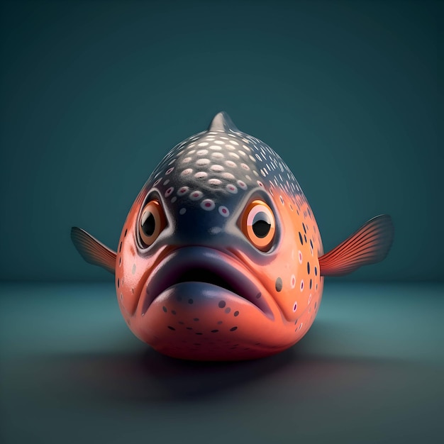 Foto pescado con expresión enojada en una ilustración 3d de fondo azul