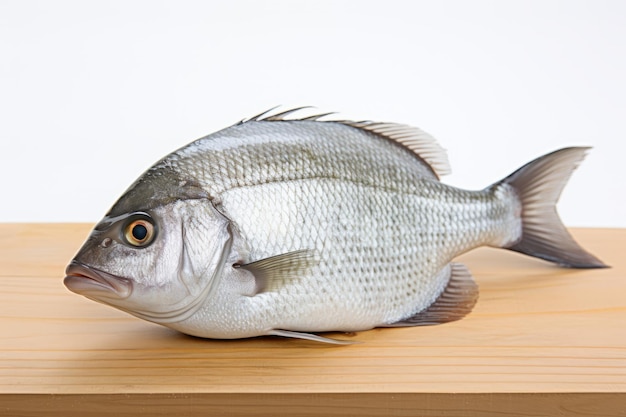 Foto pescado fresco en una tabla de cortar aislado en fondo blanco tiro de estudio