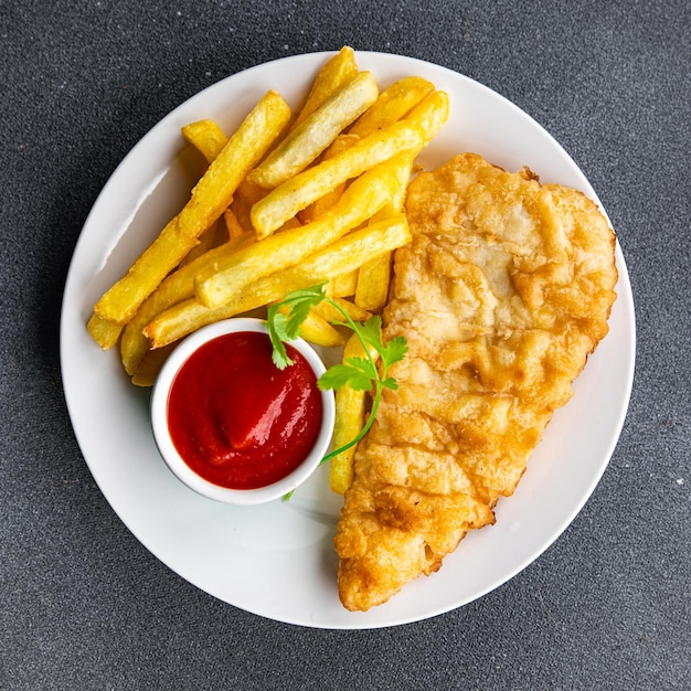 pescado y papas fritas papas fritas comida rápida para llevar comida saludable comida bocadillo en la mesa