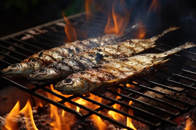 Pescado a la parrilla con carbón de leña