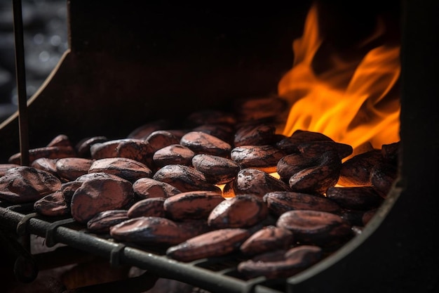 pescado a la parrilla con fuego de fondo