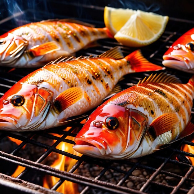 Pescado a la parrilla plato de mariscos cocido al horno de pescado entero