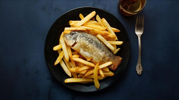 Foto pescado con patatas fritas